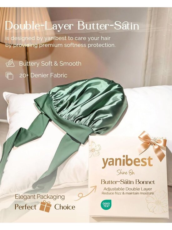 〽️Women Sage Double Layer Hair Wrap Reduce Friction Prevent Frizz Satin Bonnet main image 4